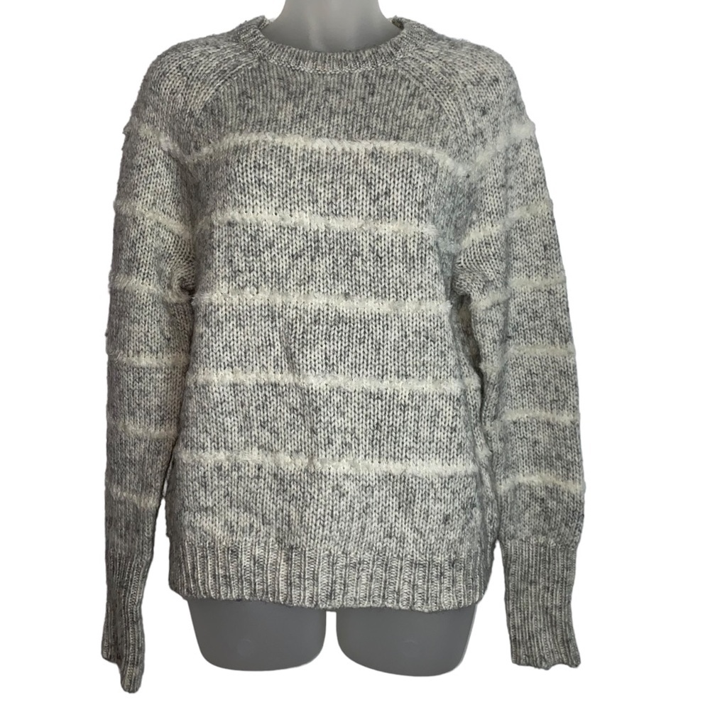 J Crew Wool Mohair Blend Grey And White Striped Sweater Size Medium